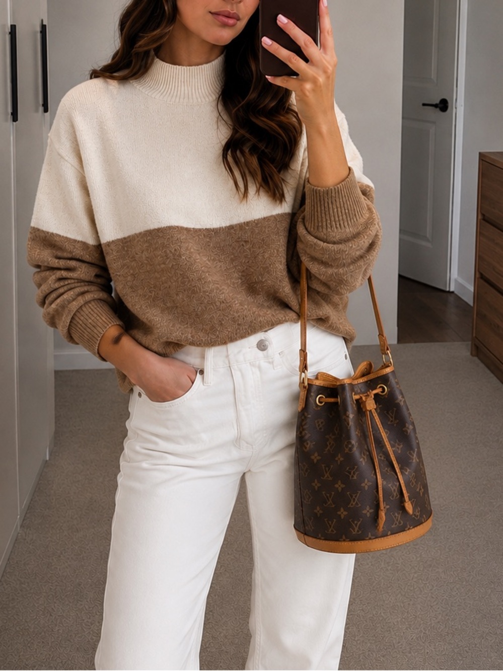 H&M Oversized two tone ivory off white & tan brown knit sweater